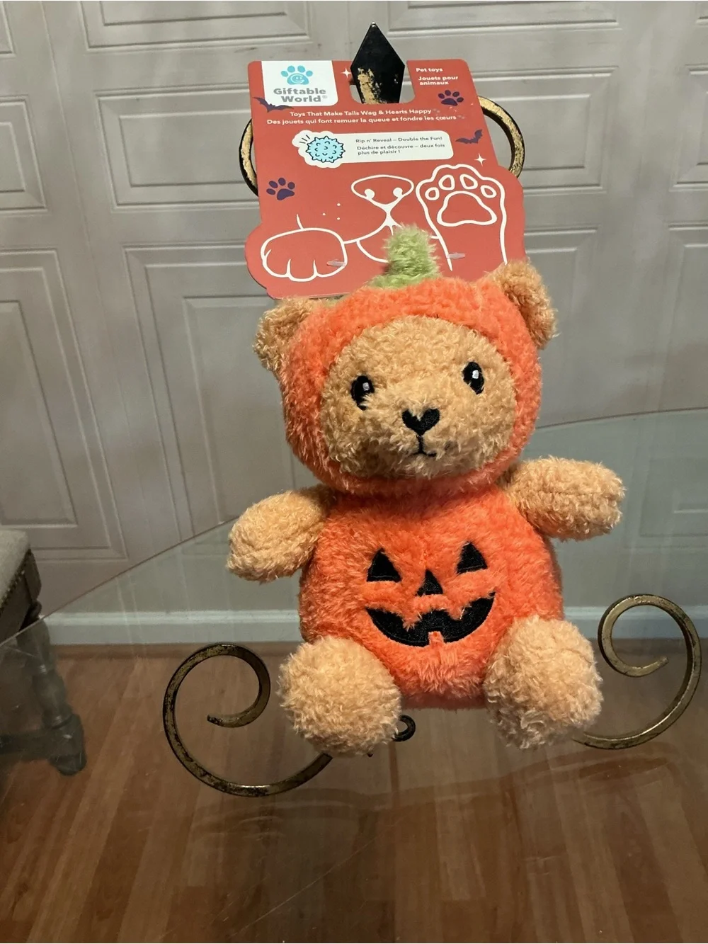 Brand New Giftable Pumpkin Doggie Very Solf Dog With Clinker & Squeaker 8”